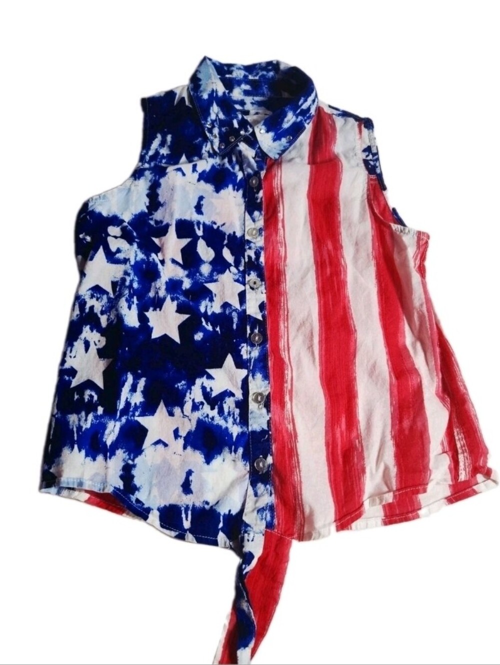 Girl Justice Sleevless Shirt Flag 4th Of July Sz 14 Red White Blue Bottom Tie